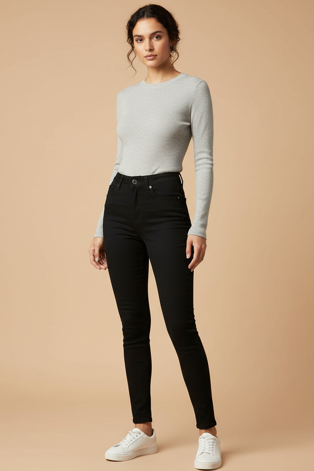 Pantalon Noir Skinny Taille Haute Confortable Femme - Jean