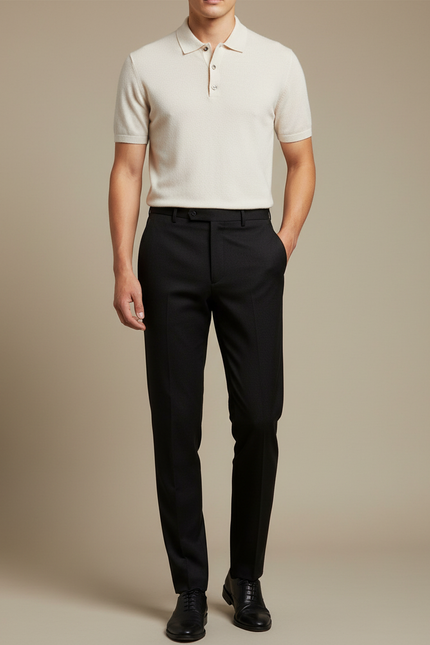 Pantalon Noir Homme Habillé Élégant Coupe Droite Formel - Laine