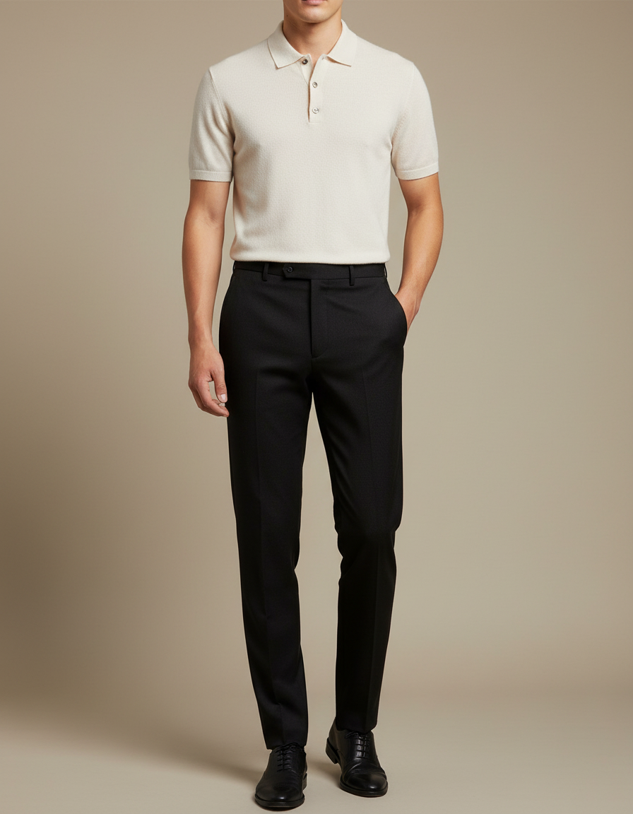 Pantalon Noir Homme Habillé Élégant Coupe Droite Formel - Laine