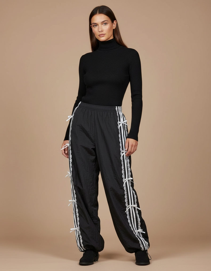 Pantalon Rayé Noir Et Blanc Femme - Polyester