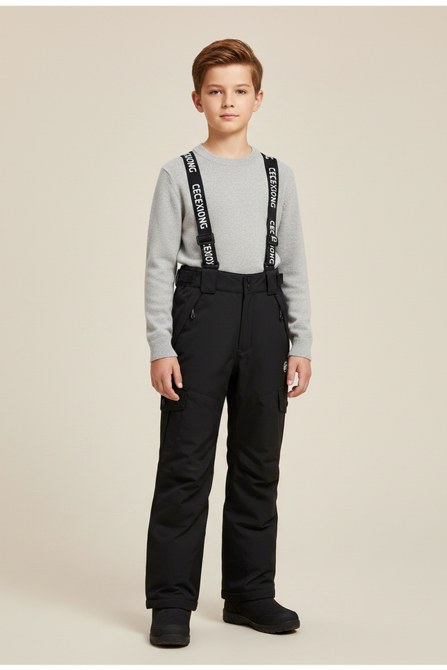 Pantalon Noir Ski Imperméable Enfant Bretelles Hiver - Polyester