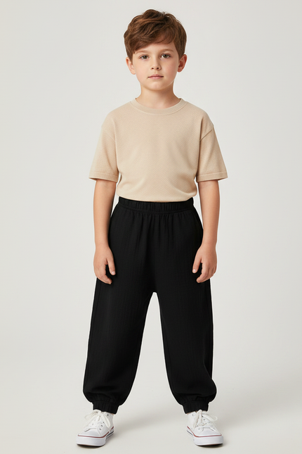 Pantalon Noir Ample Lin Coton Enfant Décontracté