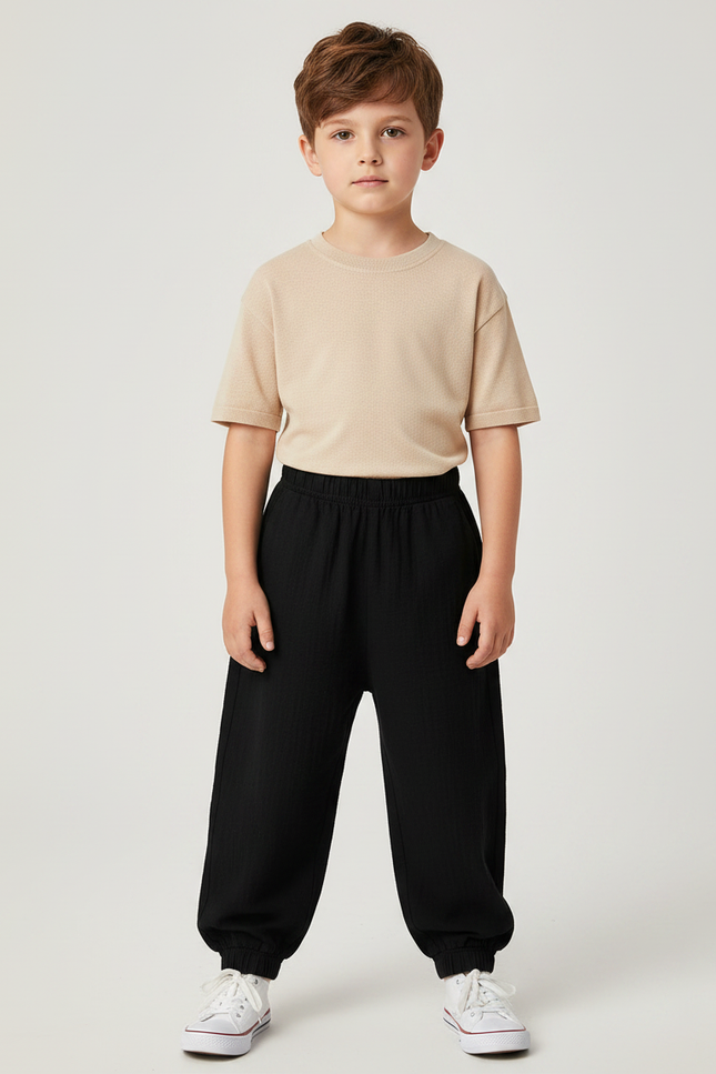 Pantalon Noir Ample Lin Coton Enfant Décontracté
