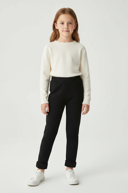 Pantalon Noir Fille Chaud Hiver Slim - Molleton