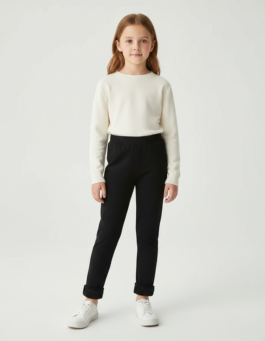 Pantalon Noir Fille Chaud Hiver Slim - Molleton