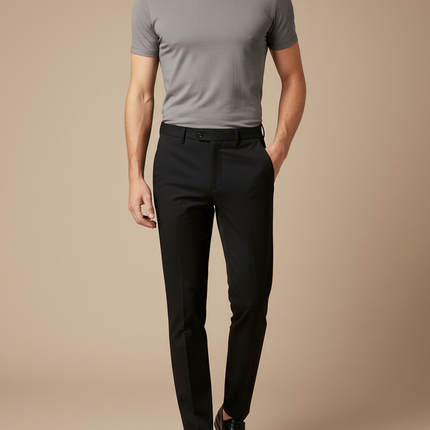 Pantalon Noir Slim Élégant Formel Homme - Gabardine