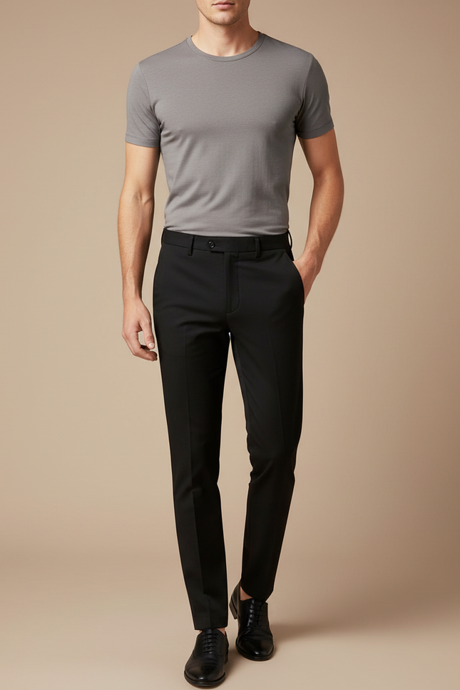 Pantalon Noir Slim Élégant Formel Homme - Gabardine