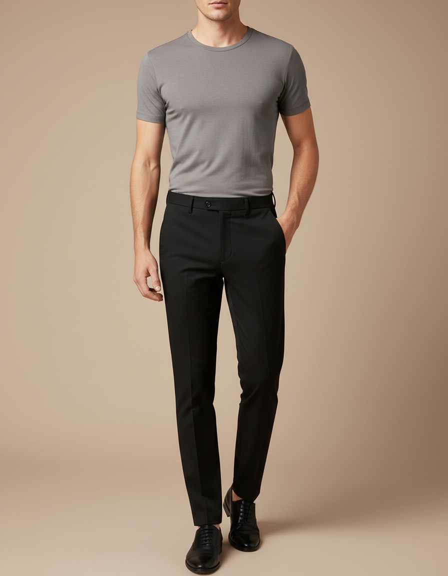Pantalon Noir Slim Élégant Formel Homme - Gabardine
