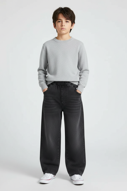 Pantalon Noir Ample Denim Enfant Décontracté - Jean