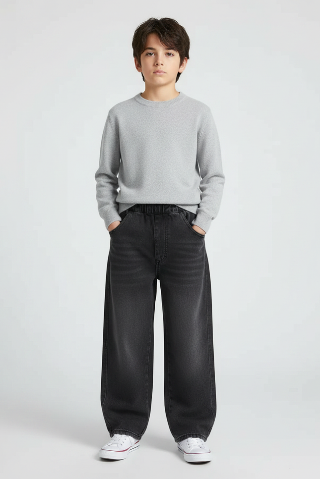 Pantalon Noir Ample Denim Enfant Décontracté - Jean