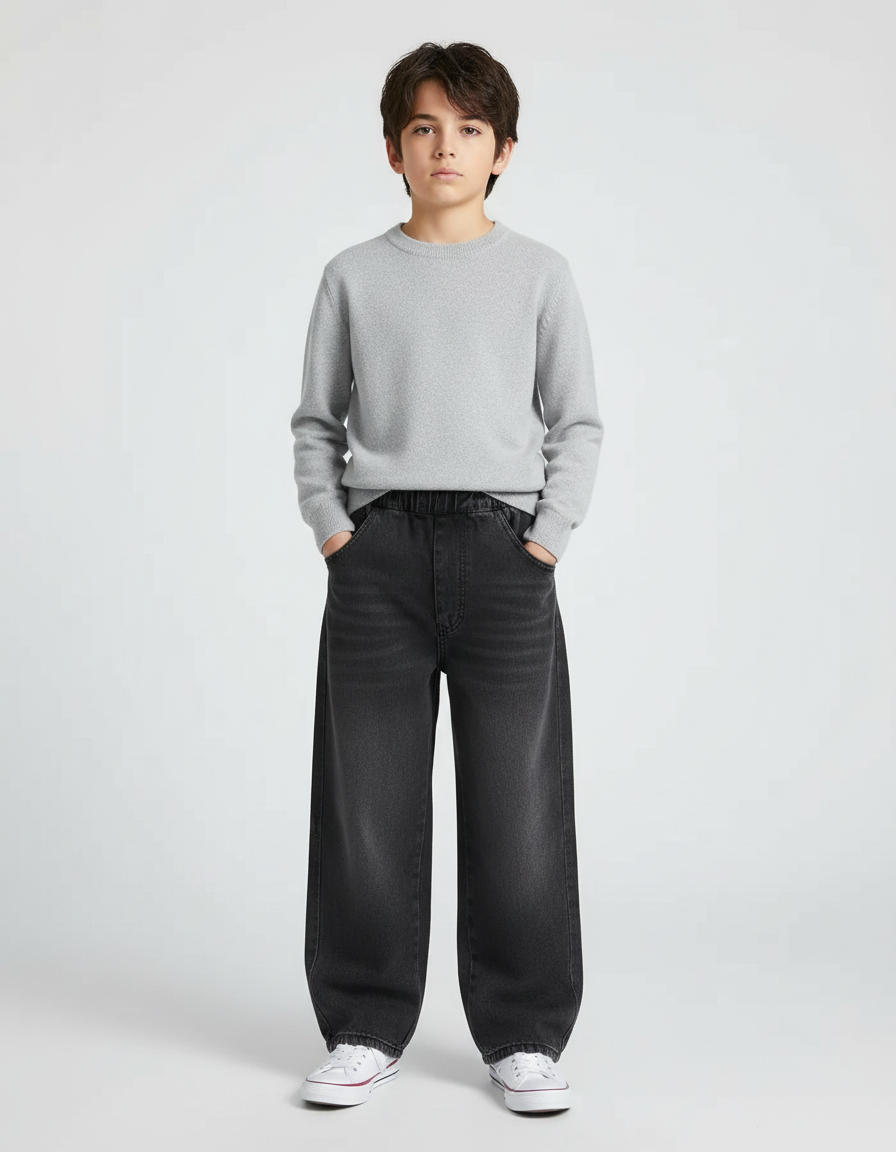 Pantalon Noir Ample Denim Enfant Décontracté - Jean
