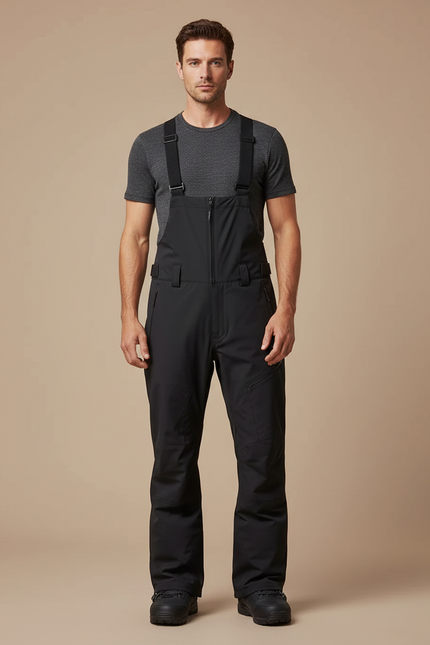 Pantalon Noir Salopette Ski Imperméable Coupe Droite Homme - Polyester