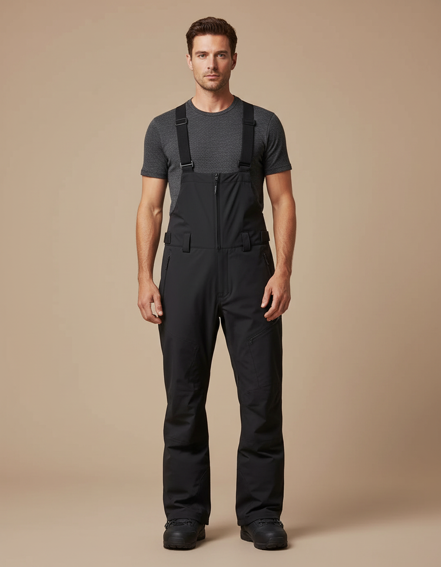 Pantalon Noir Salopette Ski Imperméable Coupe Droite Homme - Polyester