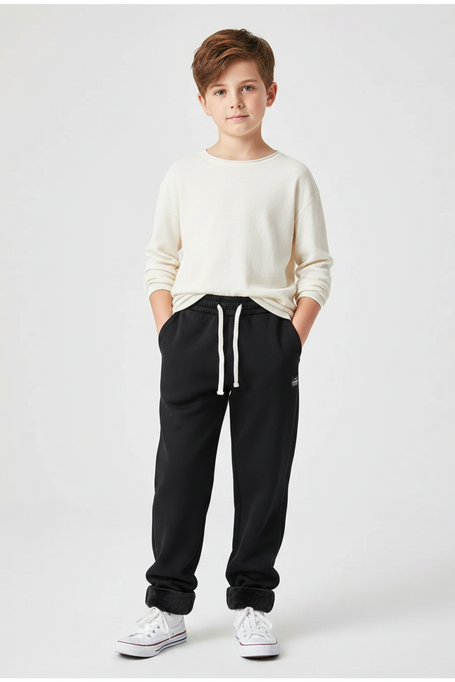 Pantalon Noir Molletonné Chaud Doublé Sport Enfant