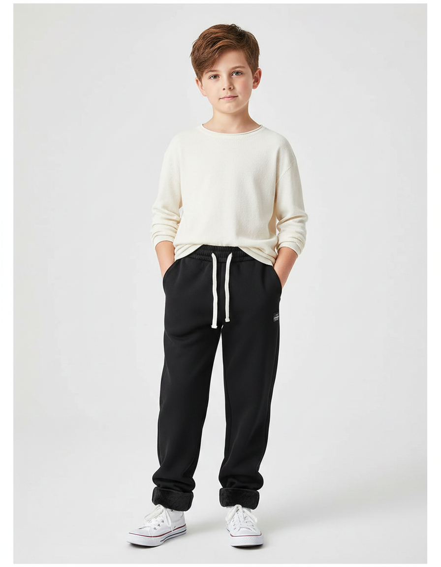 Pantalon Noir Molletonné Chaud Doublé Sport Enfant