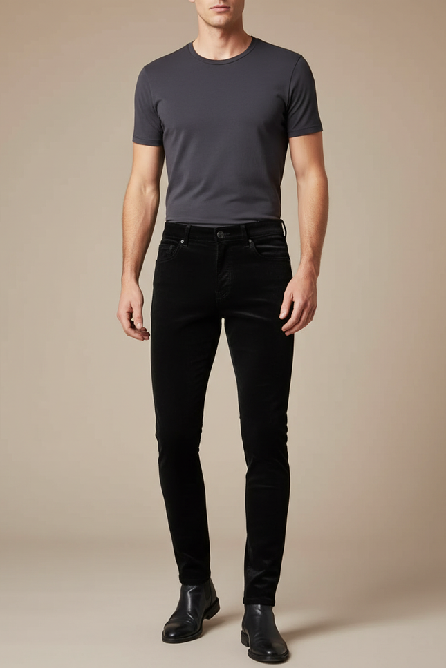 Pantalon Noir Velours Côtelé Slim Homme Élégant - Cordé