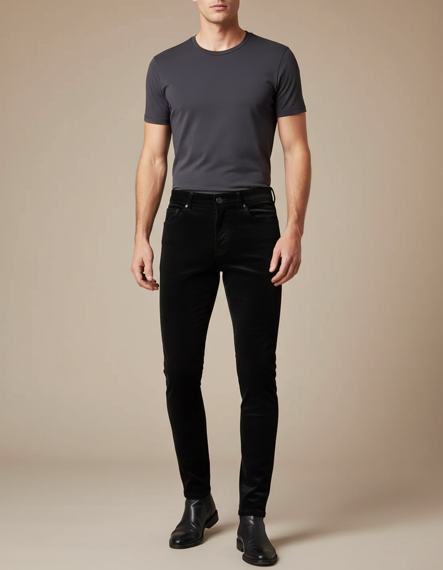 Pantalon Noir Velours Côtelé Slim Homme Élégant - Cordé