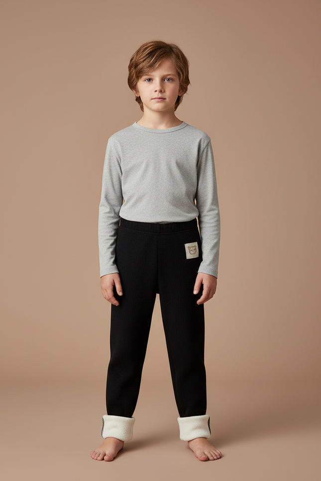 Pantalon Noir Côtelé Doublé Polaire Enfant - Cordé