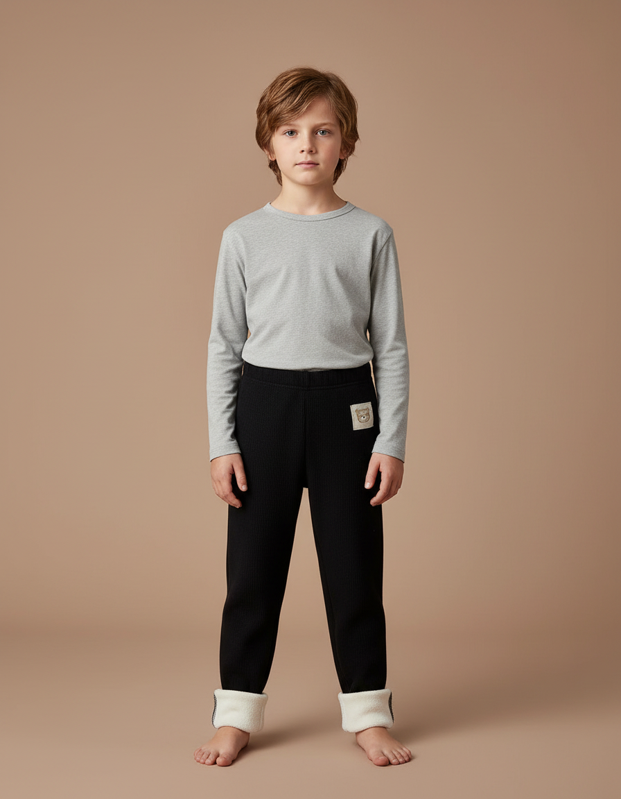Pantalon Noir Côtelé Doublé Polaire Enfant - Cordé