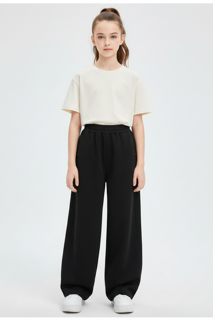Pantalon Noir Ample Sport Coton Décontracté Fille - Molleton