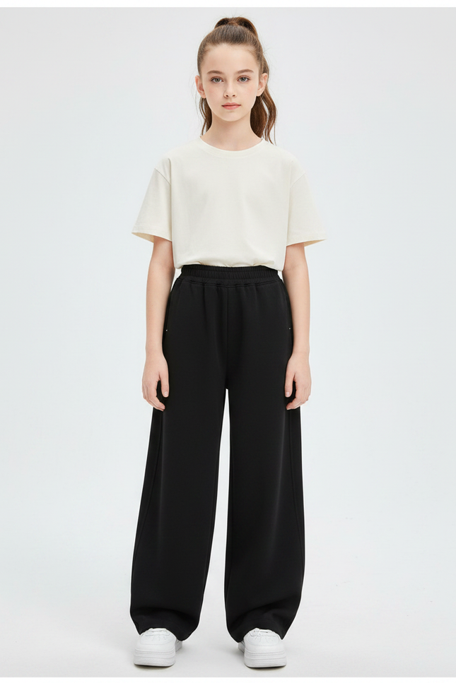Pantalon Noir Ample Sport Coton Décontracté Fille - Molleton