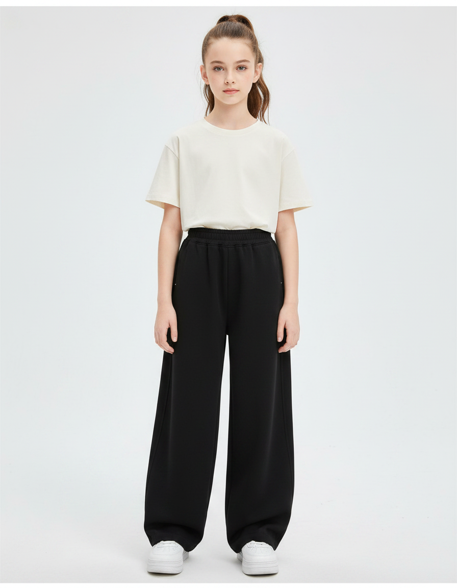 Pantalon Noir Ample Sport Coton Décontracté Fille - Molleton