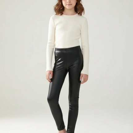 Pantalon Noir Similicuir Fille Slim Brillant - Simili cuir