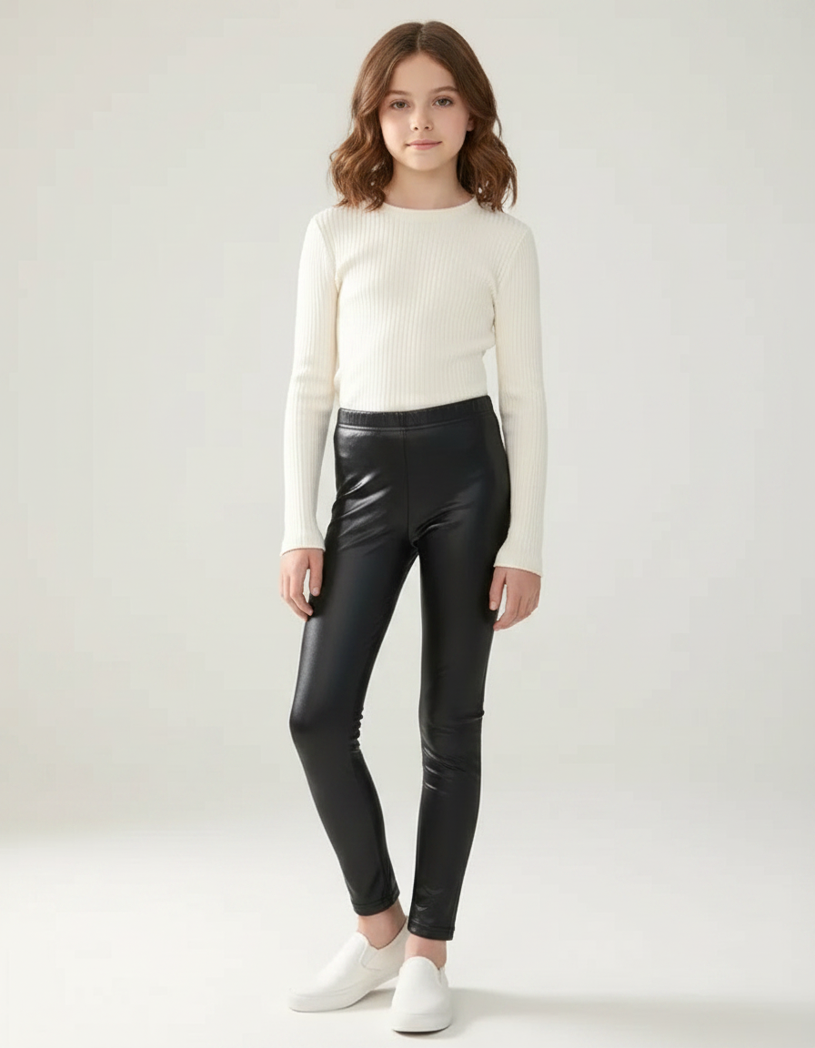 Pantalon Noir Similicuir Fille Slim Brillant - Simili cuir