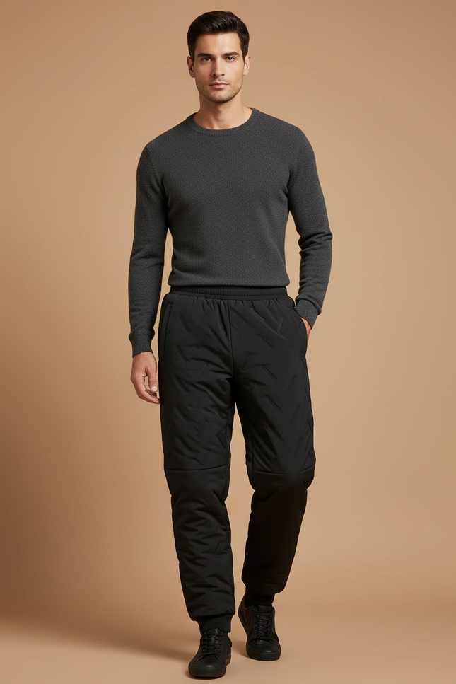 Pantalon Noir Matelassé Homme Décontracté Sport Hiver - Polyester