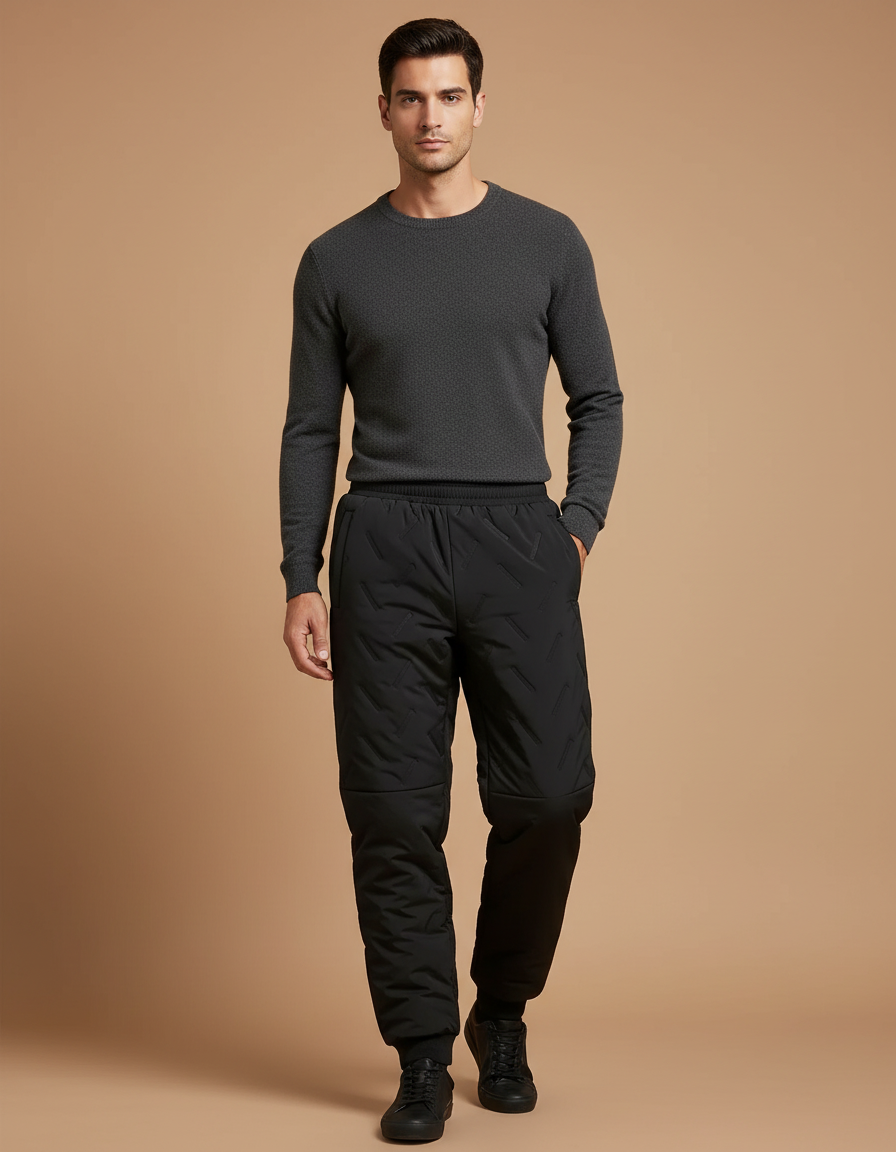 Pantalon Noir Matelassé Homme Décontracté Sport Hiver - Polyester