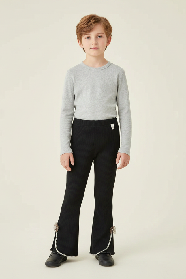 Pantalon Noir Côtelé Évasé Confortable Enfant - Maille