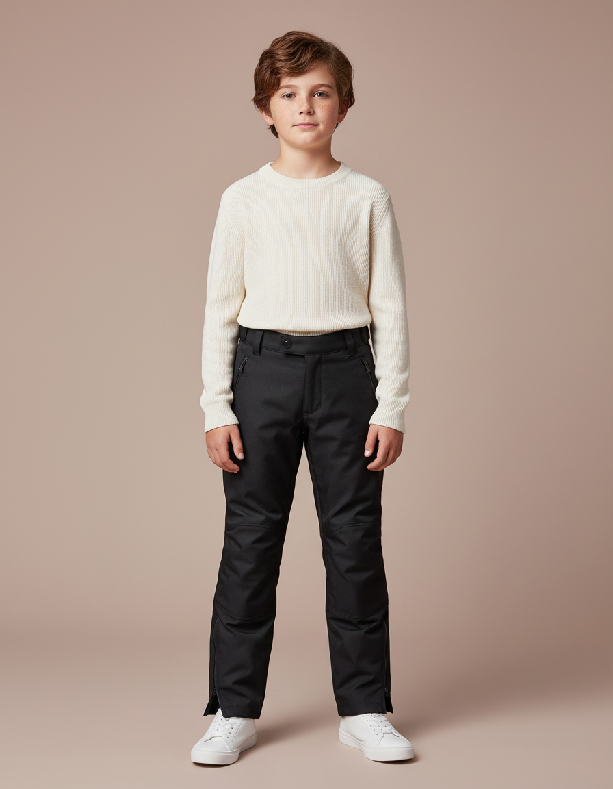 Pantalon Noir Enfant Résistant Zippé Confortable - Polyester