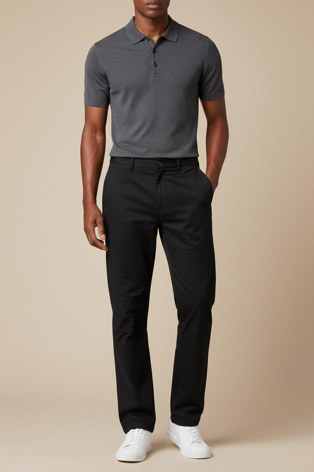 Pantalon Noir Homme Droit Coton Décontracté - Gabardine