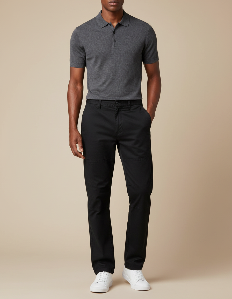 Pantalon Noir Homme Droit Coton Décontracté - Gabardine