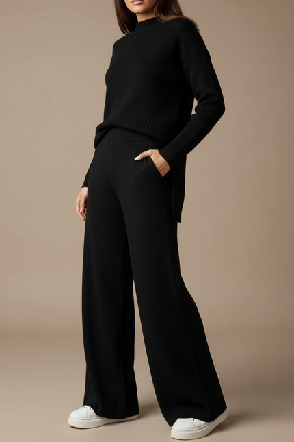 Pantalon Noir Ample Maille Confortable Femme