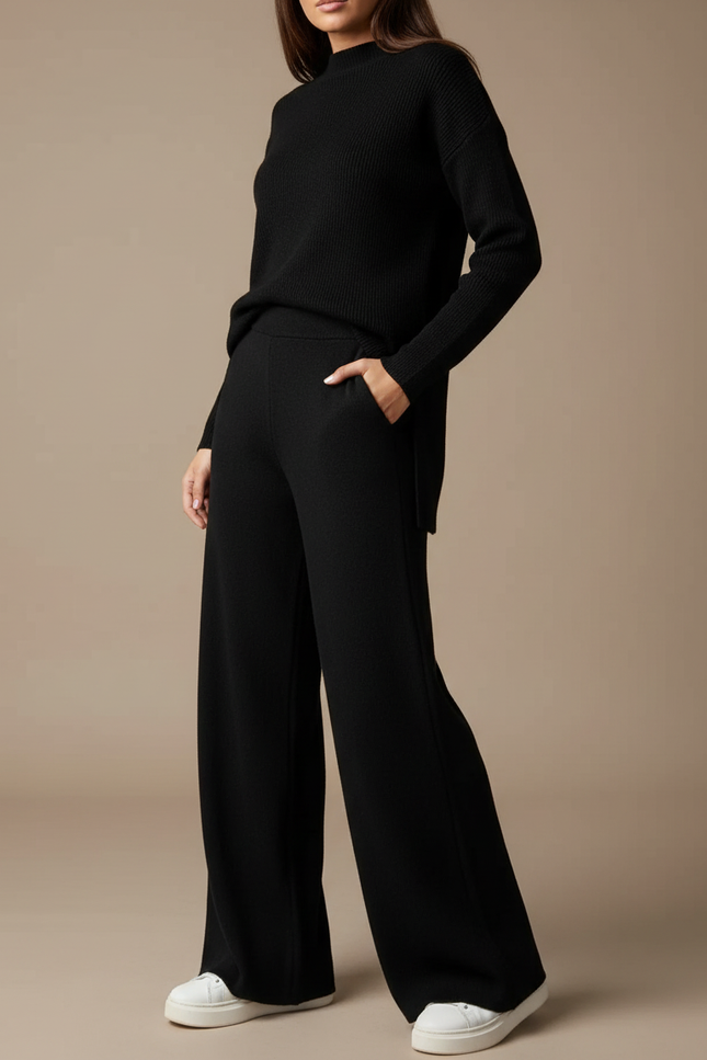 Pantalon Noir Ample Maille Confortable Femme