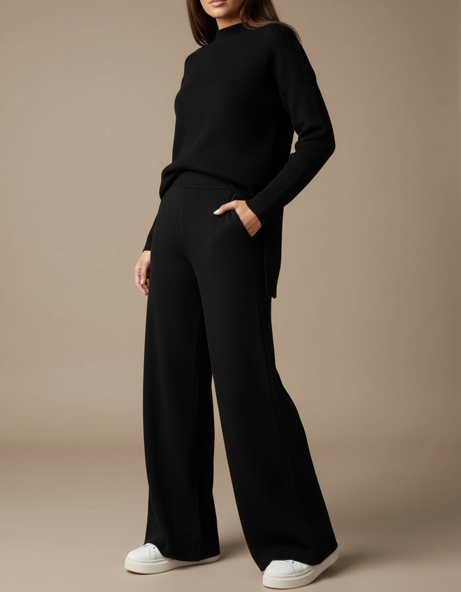 Pantalon Noir Ample Maille Confortable Femme
