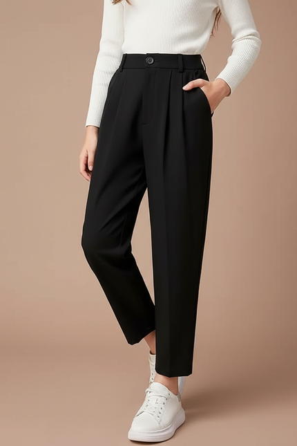 Pantalon Noir Carotte Femme - Polyester