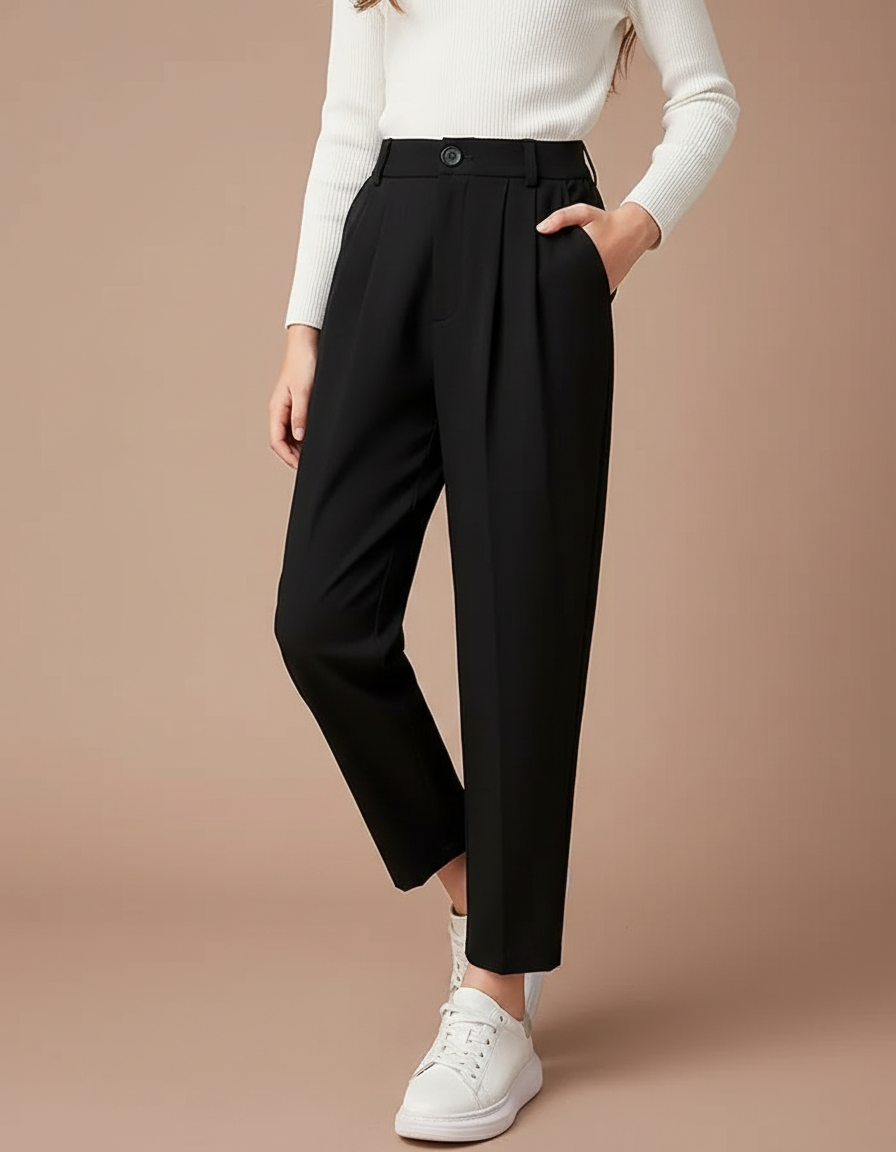 Pantalon Noir Carotte Femme - Polyester