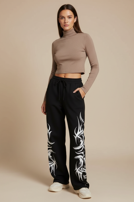 Pantalon Femme Noir Et Blanc - Molleton