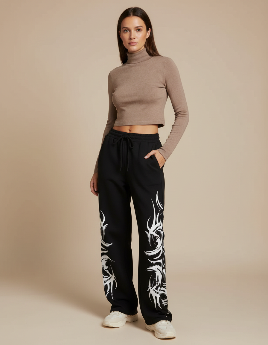 Pantalon Femme Noir Et Blanc - Molleton