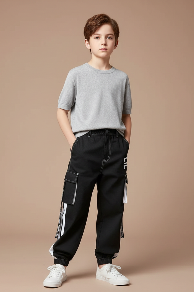 Pantalon Cargo Noir Taille Haute - Toile