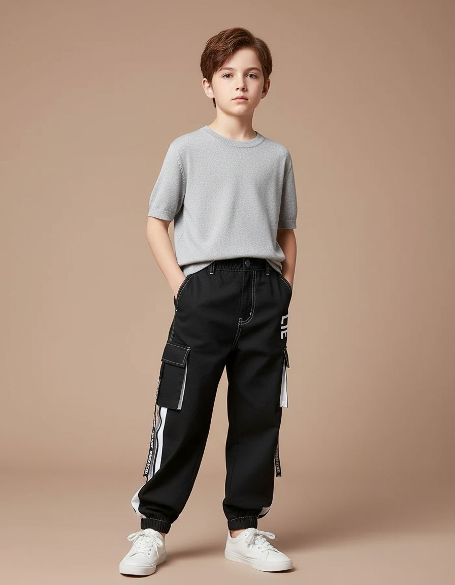 Pantalon Cargo Noir Taille Haute - Toile