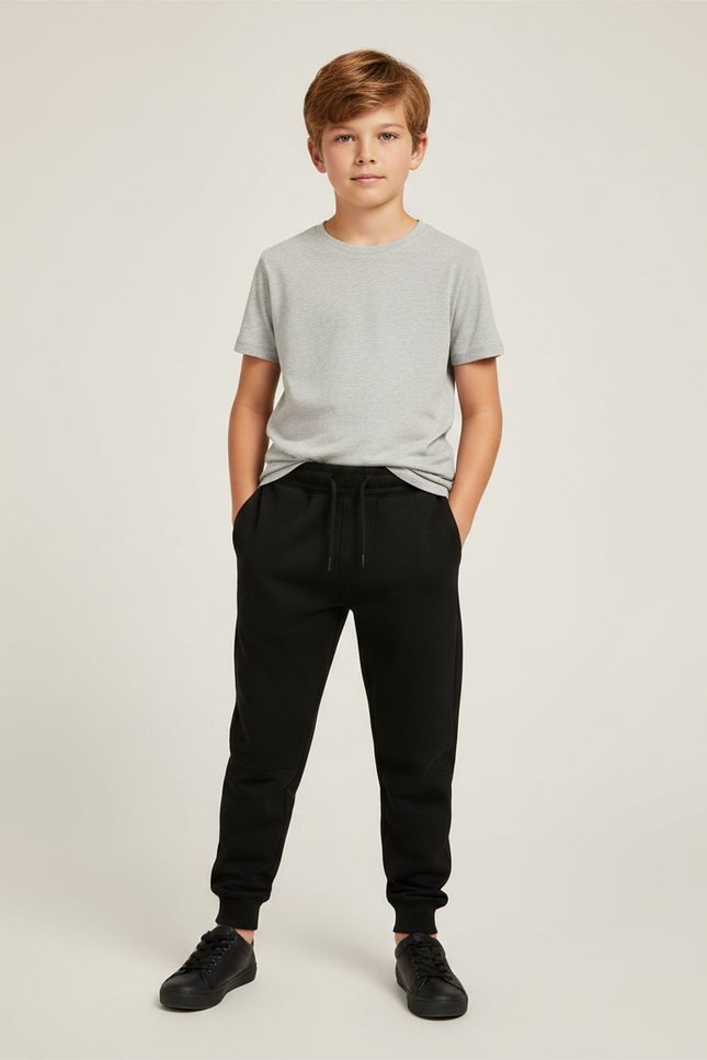 Pantalon Noir Jogging Garçon Coton Décontracté - Molleton