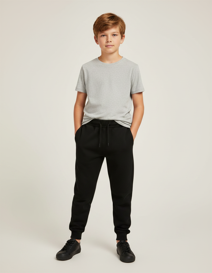 Pantalon Noir Jogging Garçon Coton Décontracté - Molleton
