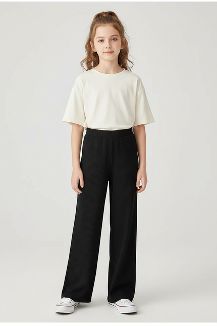 Pantalon Noir Côtelé Ample Confortable Fille Décontracté - Maille