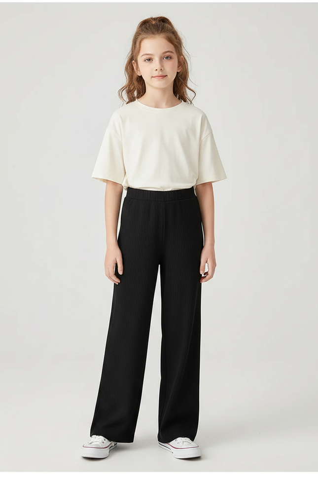 Pantalon Noir Côtelé Ample Confortable Fille Décontracté - Maille