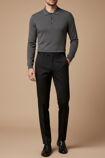 Pantalon Noir Homme Ajusté Droit Élégant Business - Polyester