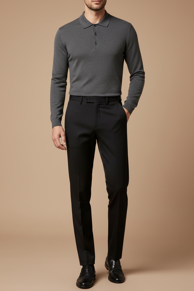 Pantalon Noir Homme Ajusté Droit Élégant Business - Polyester