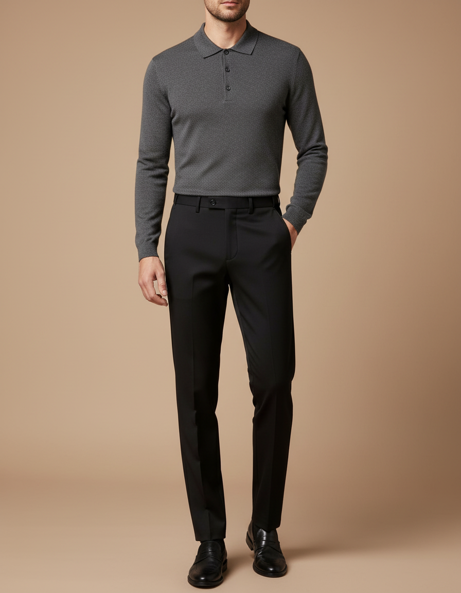 Pantalon Noir Homme Ajusté Droit Élégant Business - Polyester
